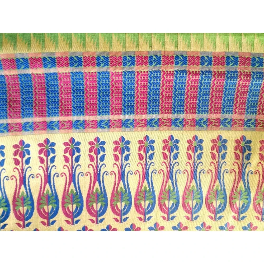 A Piece Of SARI Fabric Green Magenta Blue Gold Silver 5 Yd 30